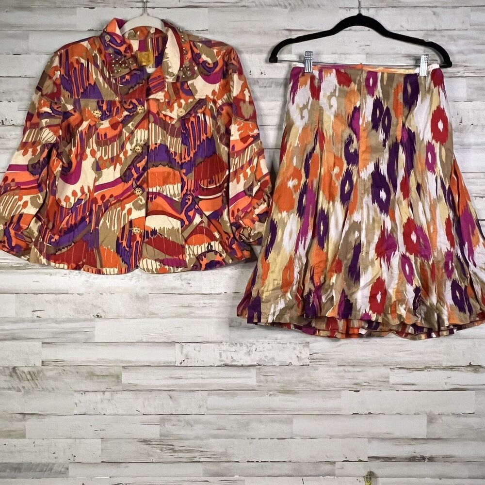 Ruby Rd. Women's Size 12 Blazer And Skirt Suit 2 Piece Set Multi-Color Boho
